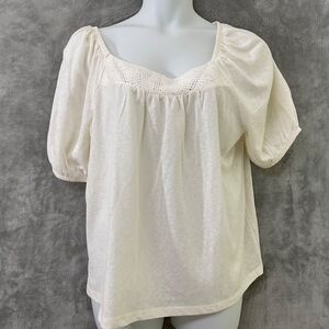 NWT LOFT square crochet neck puff sleeves peasant top women’s size 2X white